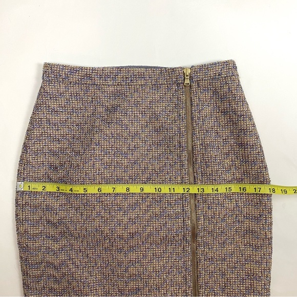 J. Crew Front Zip Pencil Skirt Sparkly Purple Gold Metallic Tweed Skirt Size 0 - Picture 17 of 17